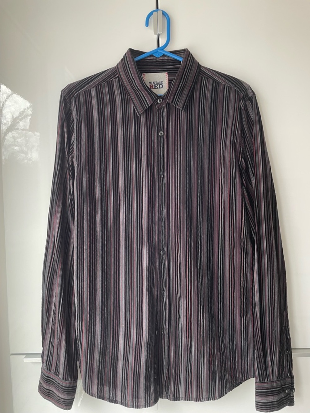 Vintage Striped Button-Down Shirt - Black & Red
